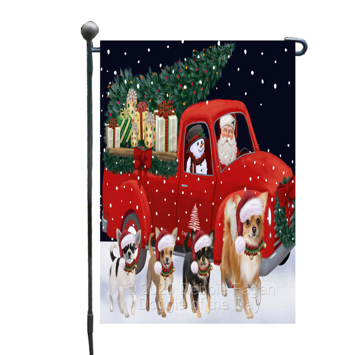 Christmas Express Delivery Red Truck Running Chihuahua Dogs Garden Flag GFLG66454