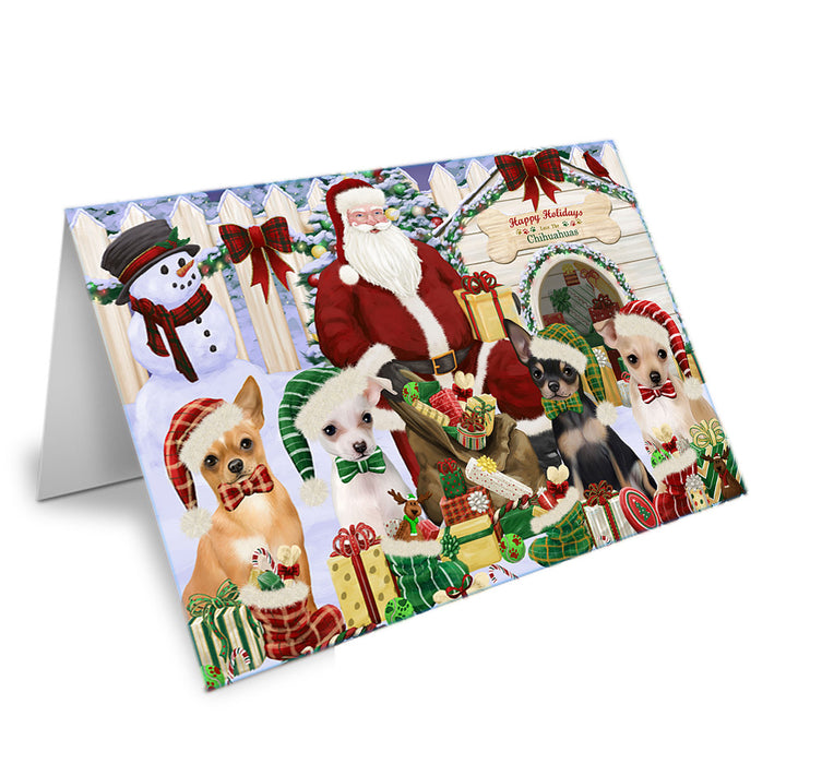 Happy Holidays Christmas Chihuahuas Dog House Gathering Handmade Artwork Assorted Pets Greeting Cards and Note Cards with Envelopes for All Occasions and Holiday Seasons GCD58367