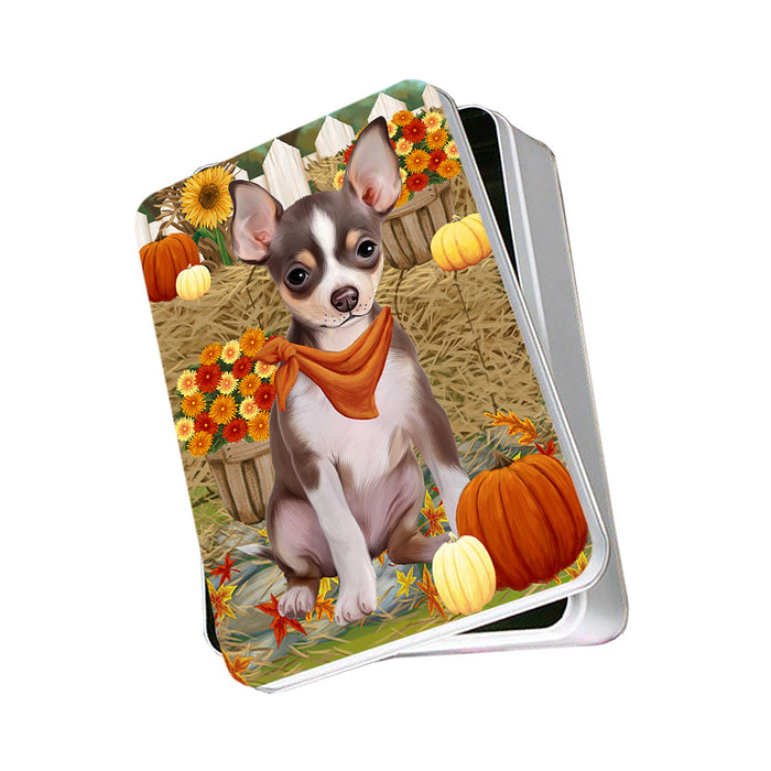 Fall Autumn Greeting Chihuahua Dog with Pumpkins Photo Storage Tin PITN50727