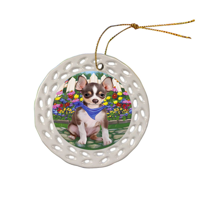 Spring Floral Chihuahua Dog Ceramic Doily Ornament DPOR49849