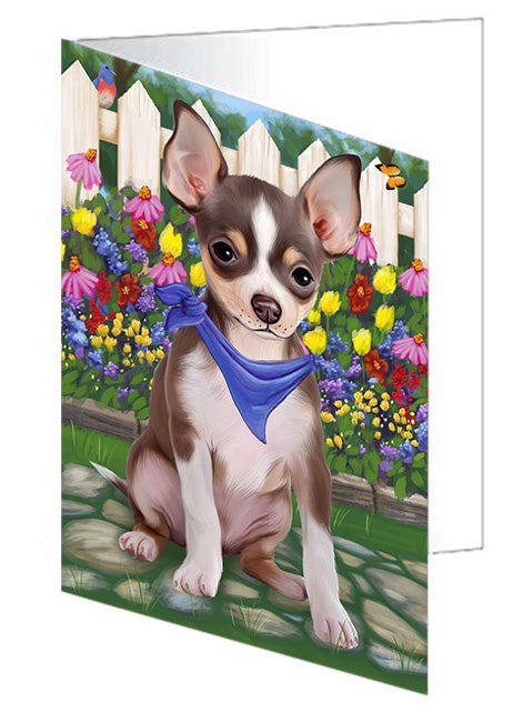 Spring Floral Chihuahua Dog Handmade Artwork Assorted Pets Greeting Cards and Note Cards with Envelopes for All Occasions and Holiday Seasons GCD53576