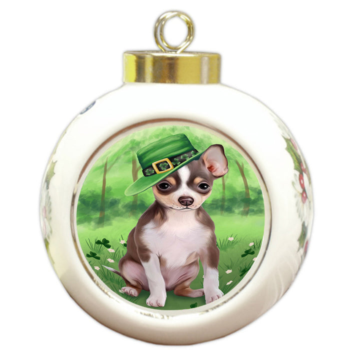 St. Patricks Day Irish Portrait Chihuahua Dog Round Ball Christmas Ornament RBPOR48774