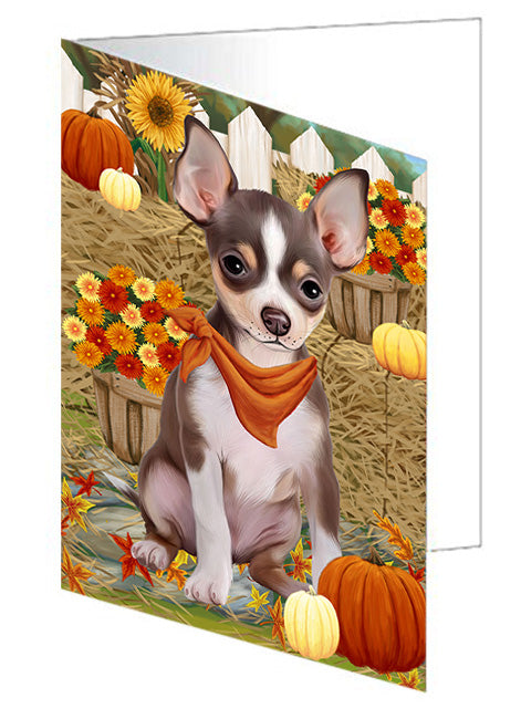 Fall Autumn Greeting Chihuahua Dog with Pumpkins Handmade Artwork Assorted Pets Greeting Cards and Note Cards with Envelopes for All Occasions and Holiday Seasons GCD56210
