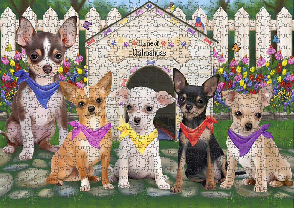 Spring Dog House Chihuahuas Dog Puzzle with Photo Tin PUZL53256