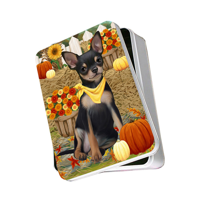 Fall Autumn Greeting Chihuahua Dog with Pumpkins Photo Storage Tin PITN50728