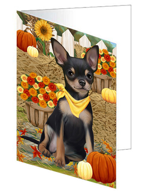 Fall Autumn Greeting Chihuahua Dog with Pumpkins Handmade Artwork Assorted Pets Greeting Cards and Note Cards with Envelopes for All Occasions and Holiday Seasons GCD56213