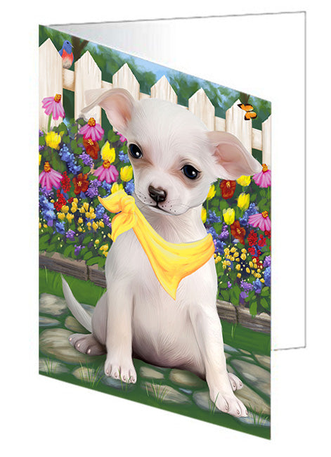 Spring Floral Chihuahua Dog Handmade Artwork Assorted Pets Greeting Cards and Note Cards with Envelopes for All Occasions and Holiday Seasons GCD53582
