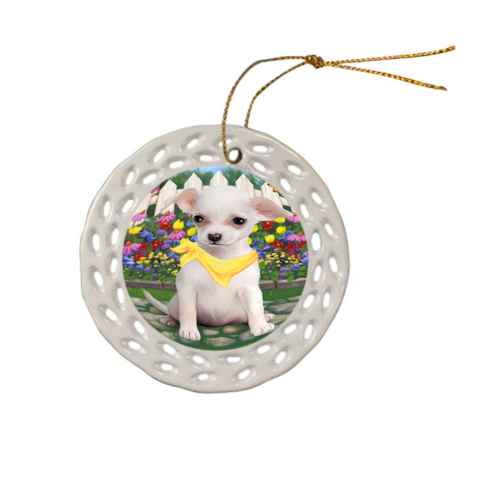 Spring Floral Chihuahua Dog Ceramic Doily Ornament DPOR49851