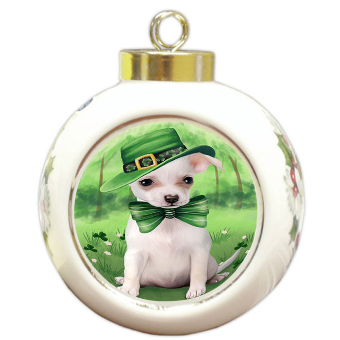 St. Patricks Day Irish Portrait Chihuahua Dog Round Ball Christmas Ornament RBPOR48776
