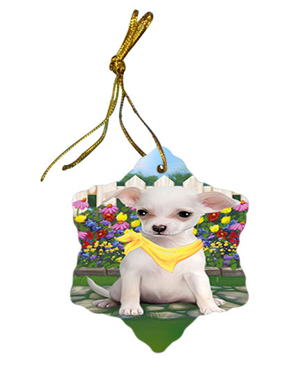 Spring Floral Chihuahua Dog Star Porcelain Ornament SPOR49843