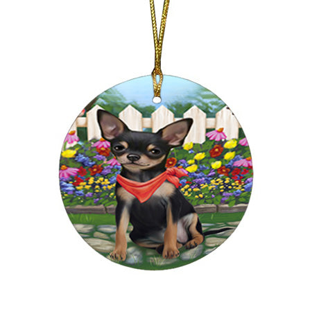 Spring Floral Chihuahua Dog Round Flat Christmas Ornament RFPOR49843