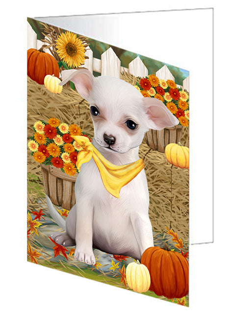 Fall Autumn Greeting Chihuahua Dog with Pumpkins Handmade Artwork Assorted Pets Greeting Cards and Note Cards with Envelopes for All Occasions and Holiday Seasons GCD56219