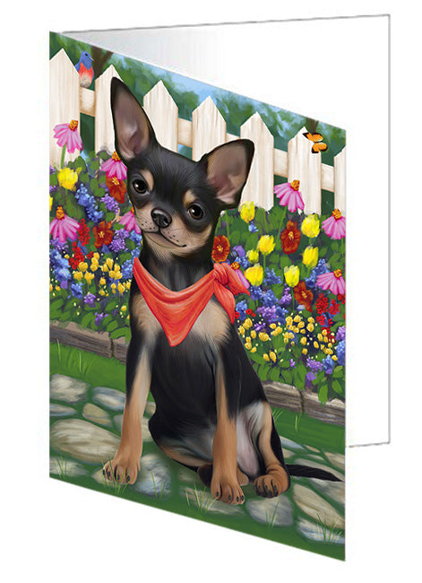 Spring Floral Chihuahua Dog Handmade Artwork Assorted Pets Greeting Cards and Note Cards with Envelopes for All Occasions and Holiday Seasons GCD53585