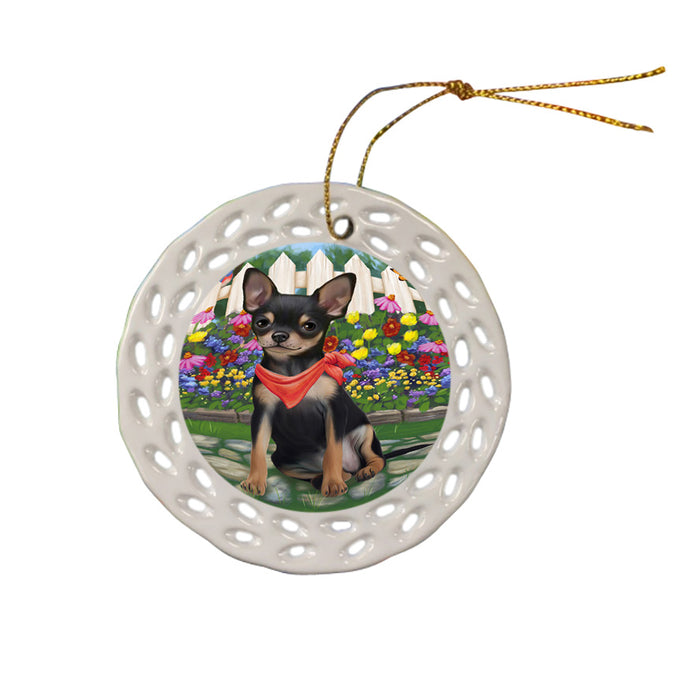Spring Floral Chihuahua Dog Ceramic Doily Ornament DPOR49852