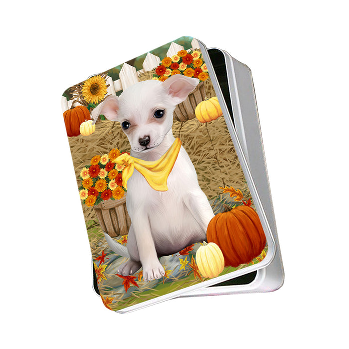 Fall Autumn Greeting Chihuahua Dog with Pumpkins Photo Storage Tin PITN50730