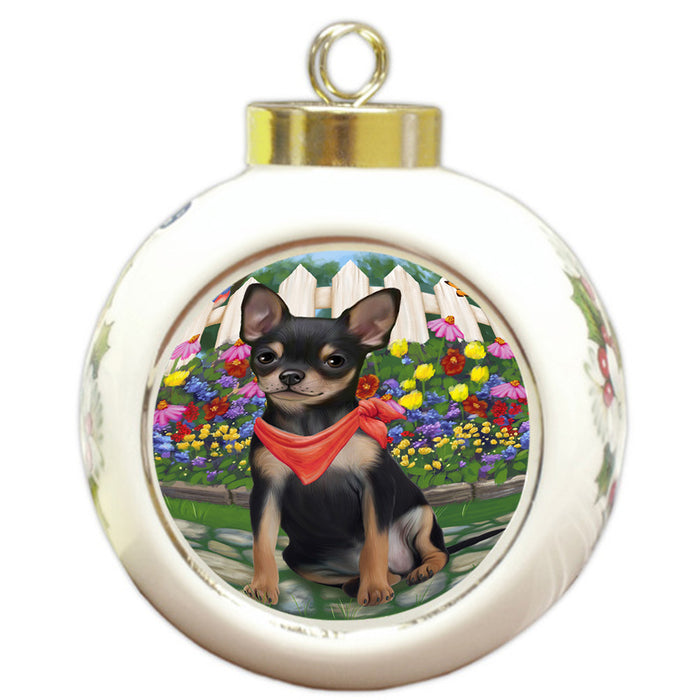 Spring Floral Chihuahua Dog Round Ball Christmas Ornament RBPOR49852