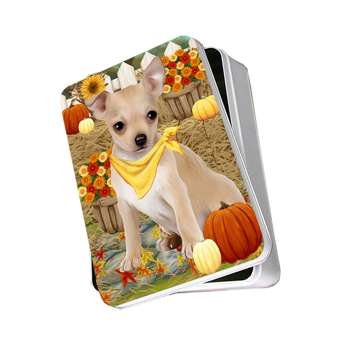 Fall Autumn Greeting Chihuahua Dog with Pumpkins Photo Storage Tin PITN50731