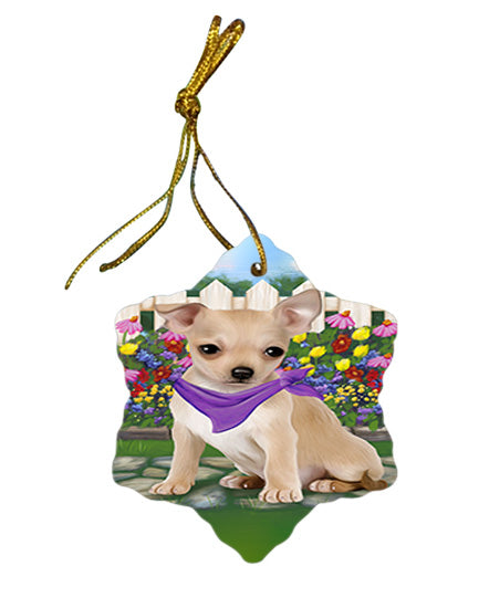 Spring Floral Chihuahua Dog Star Porcelain Ornament SPOR49845