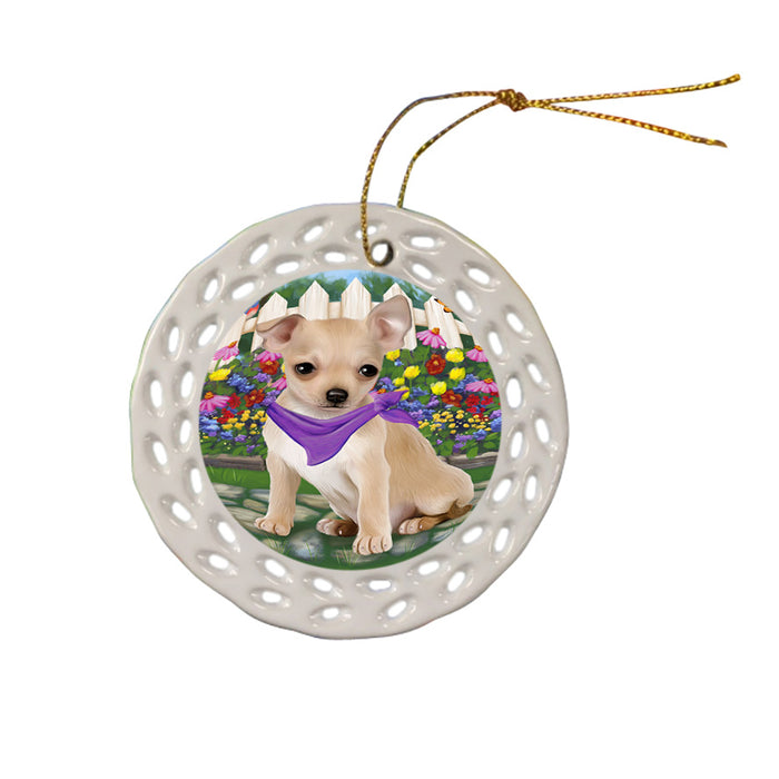 Spring Floral Chihuahua Dog Ceramic Doily Ornament DPOR49853