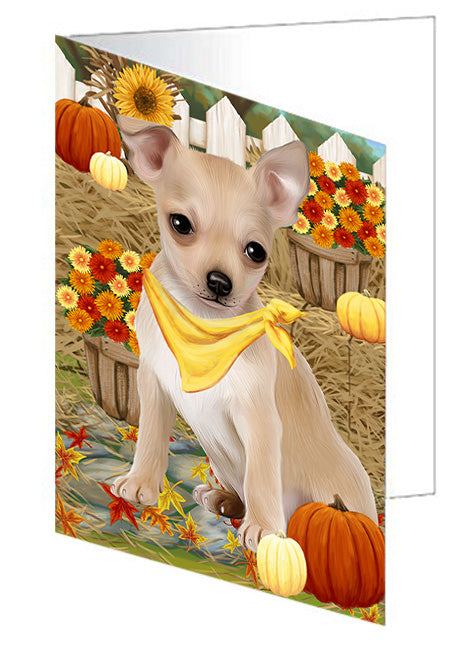 Fall Autumn Greeting Chihuahua Dog with Pumpkins Handmade Artwork Assorted Pets Greeting Cards and Note Cards with Envelopes for All Occasions and Holiday Seasons GCD56222