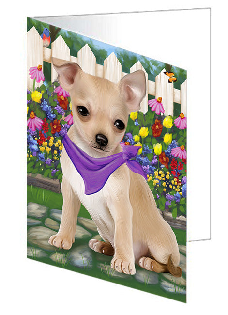 Spring Floral Chihuahua Dog Handmade Artwork Assorted Pets Greeting Cards and Note Cards with Envelopes for All Occasions and Holiday Seasons GCD53588