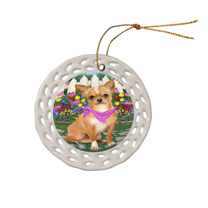 Spring Floral Chihuahua Dog Ceramic Doily Ornament DPOR49854