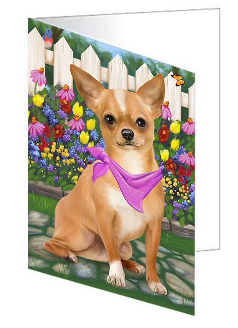 Spring Floral Chihuahua Dog Handmade Artwork Assorted Pets Greeting Cards and Note Cards with Envelopes for All Occasions and Holiday Seasons GCD53591