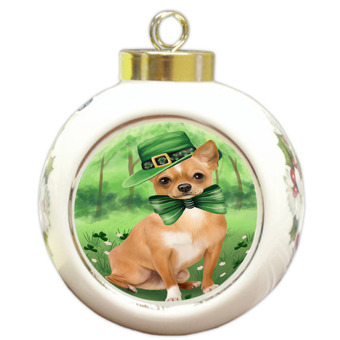 St. Patricks Day Irish Portrait Chihuahua Dog Round Ball Christmas Ornament RBPOR48779
