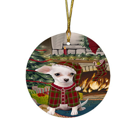 The Stocking was Hung Chihuahua Dog Round Flat Christmas Ornament RFPOR55628