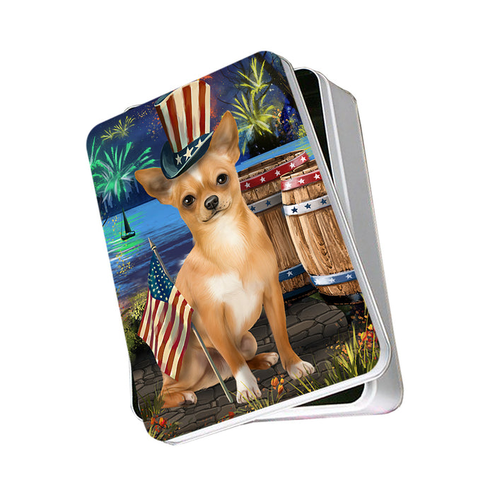 4th of July Independence Day Fireworks Chihuahua Dog at the Lake Photo Storage Tin PITN51118