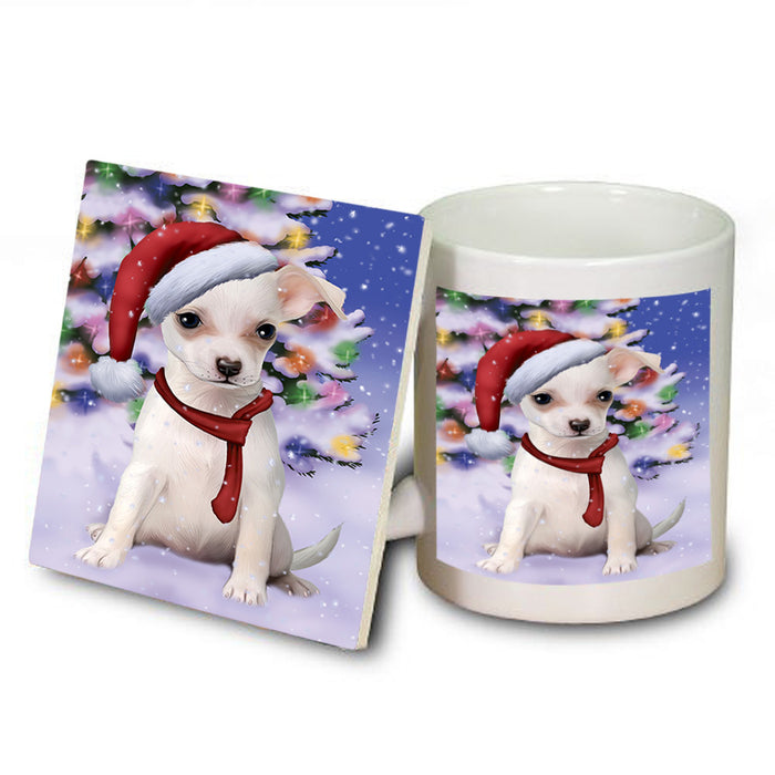 Winterland Wonderland Chihuahua Dog In Christmas Holiday Scenic Background  Mug and Coaster Set MUC53372