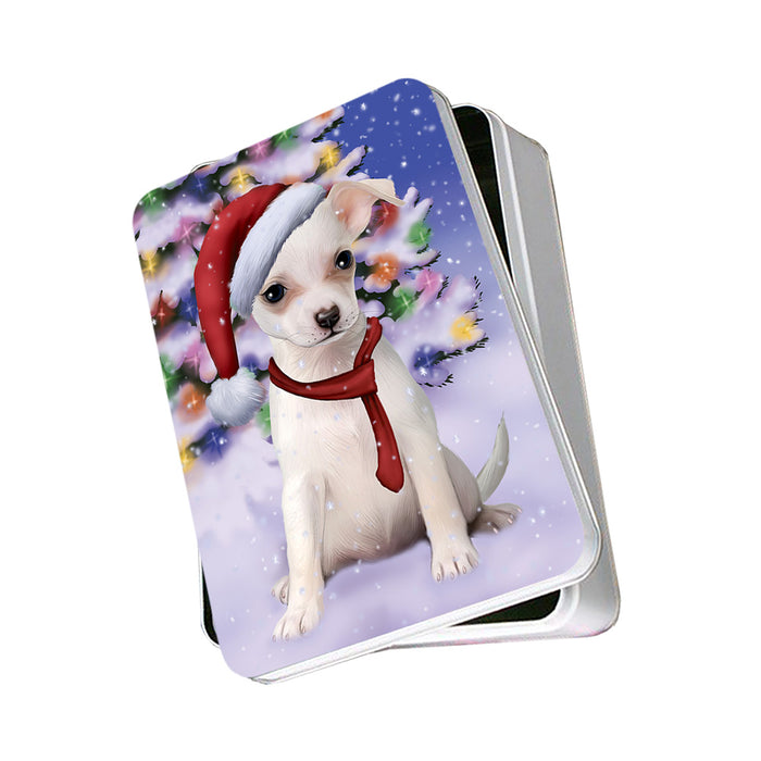 Winterland Wonderland Chihuahua Dog In Christmas Holiday Scenic Background Photo Storage Tin PITN53380