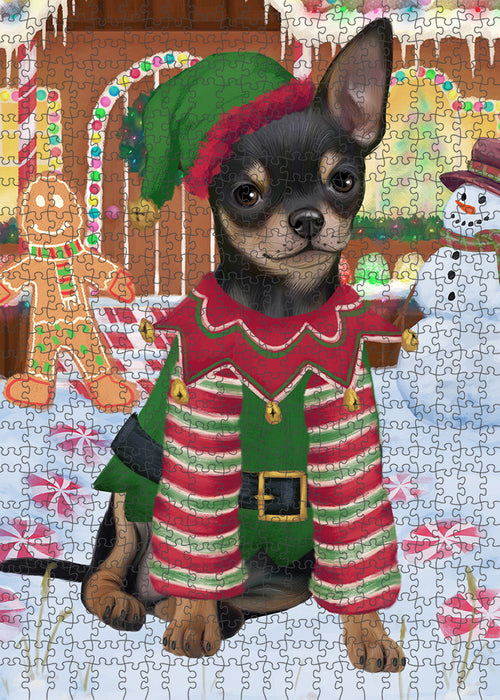 Christmas Gingerbread House Candyfest Chihuahua Dog Puzzle with Photo Tin PUZL93408