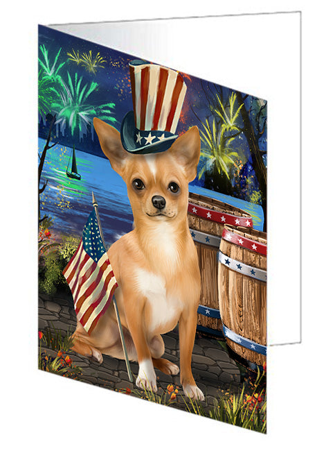 4th of July Independence Day Fireworks Chihuahua Dog at the Lake Handmade Artwork Assorted Pets Greeting Cards and Note Cards with Envelopes for All Occasions and Holiday Seasons GCD57383