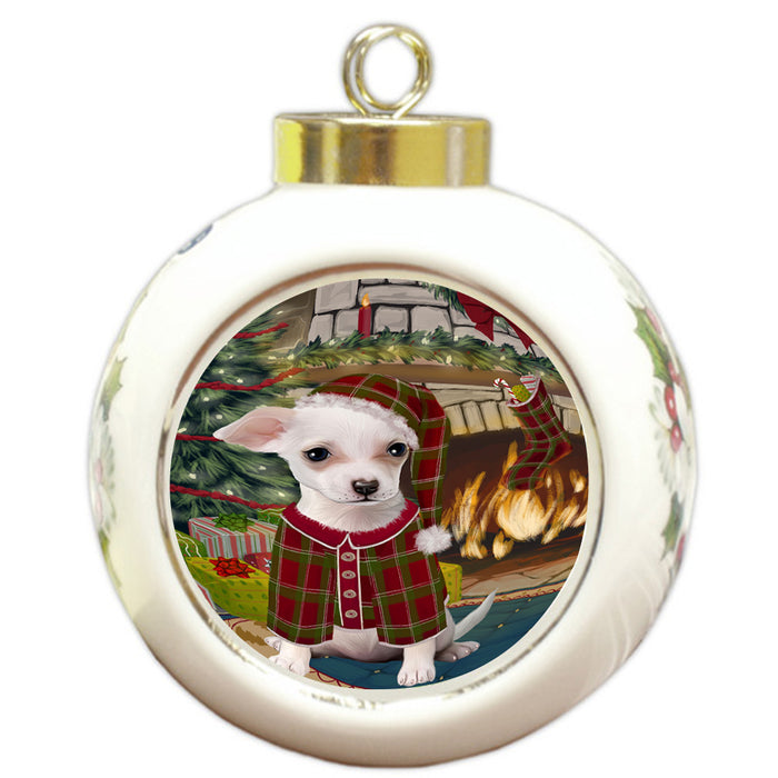 The Stocking was Hung Chihuahua Dog Round Ball Christmas Ornament RBPOR55628