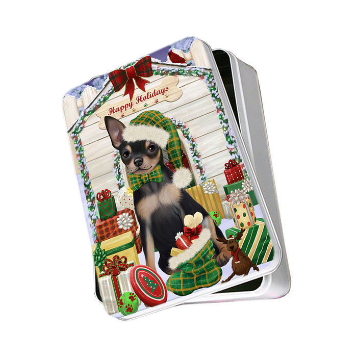 Happy Holidays Christmas Chihuahua Dog House with Presents Photo Storage Tin PITN51392