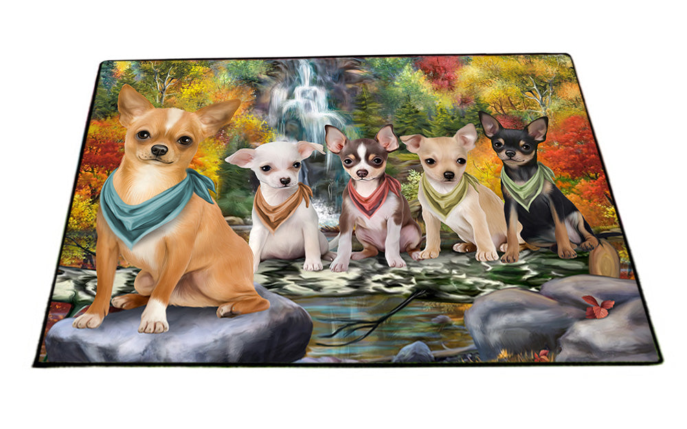 Scenic Waterfall Chihuahuas Dog Floormat FLMS51348