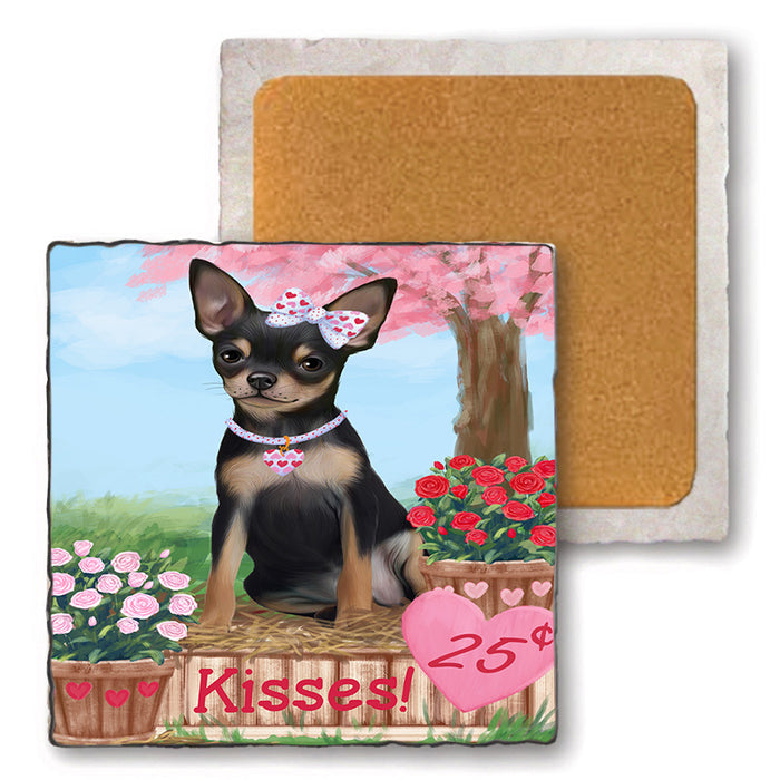Rosie 25 Cent Kisses Chihuahua Dog Set of 4 Natural Stone Marble Tile Coasters MCST51438