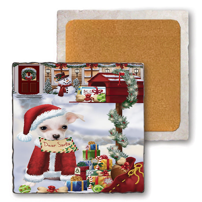 Chihuahua Dog Dear Santa Letter Christmas Holiday Mailbox Set of 4 Natural Stone Marble Tile Coasters MCST48888
