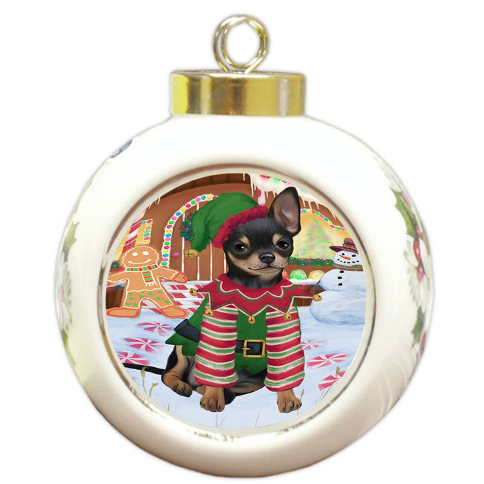 Christmas Gingerbread House Candyfest Chihuahua Dog Round Ball Christmas Ornament RBPOR56658