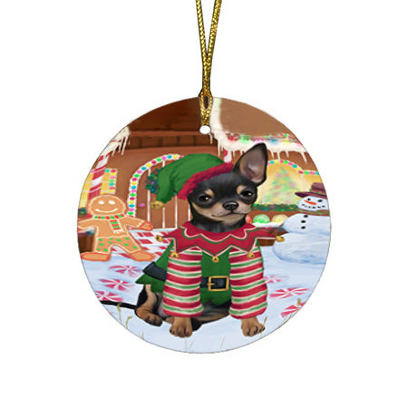 Christmas Gingerbread House Candyfest Chihuahua Dog Round Flat Christmas Ornament RFPOR56658