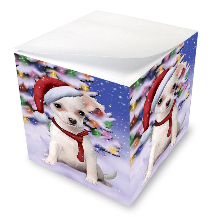 Winterland Wonderland Chihuahua Dog In Christmas Holiday Scenic Background Note Cube NOC53380
