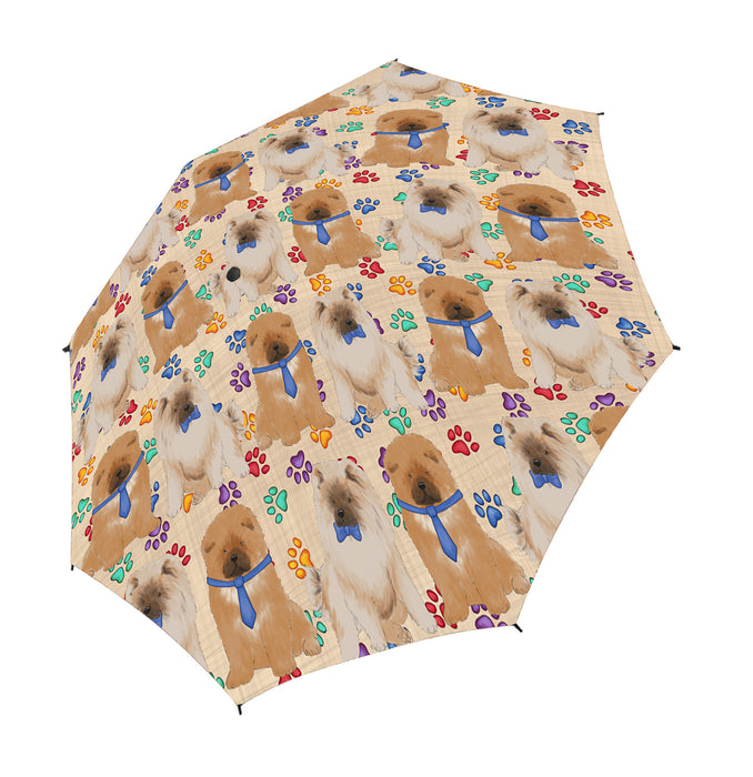 Rainbow Paw Print Chihuahua Dogs Blue Semi-Automatic Foldable Umbrella