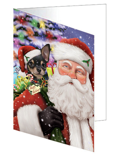 Santa Carrying Chihuahua Dog and Christmas Presents Handmade Artwork Assorted Pets Greeting Cards and Note Cards with Envelopes for All Occasions and Holiday Seasons GCD65963