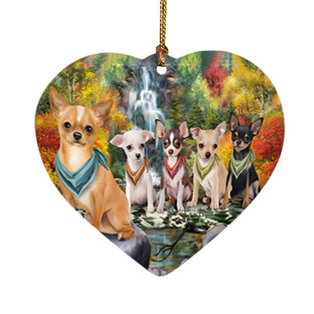 Scenic Waterfall Chihuahuas Dog Heart Christmas Ornament HPOR51854