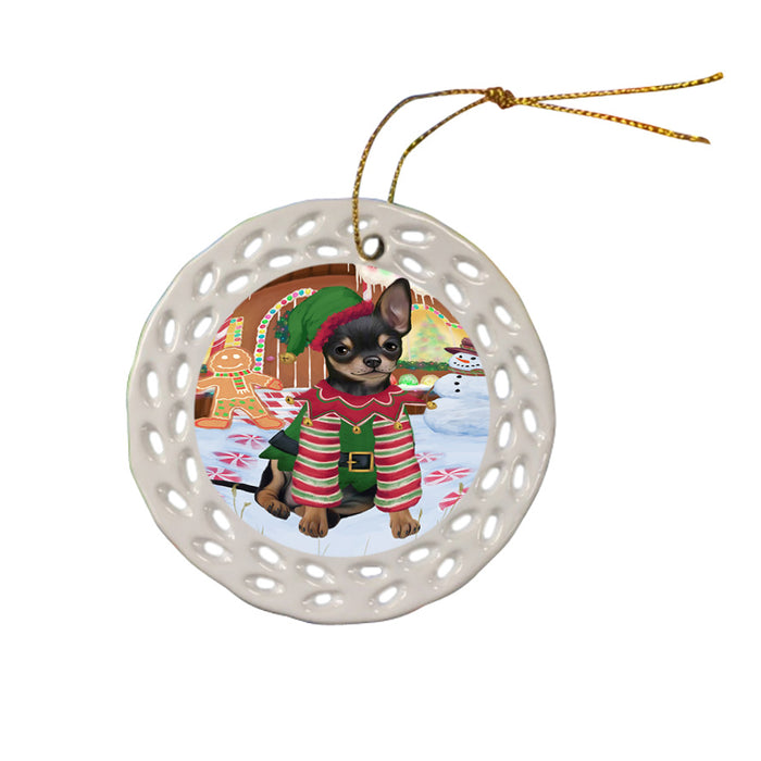 Christmas Gingerbread House Candyfest Chihuahua Dog Ceramic Doily Ornament DPOR56658