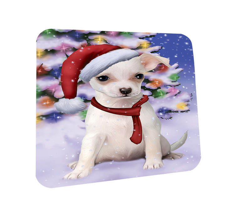 Winterland Wonderland Chihuahua Dog In Christmas Holiday Scenic Background  Coasters Set of 4 CST53338