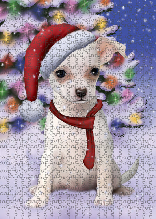 Winterland Wonderland Chihuahua Dog In Christmas Holiday Scenic Background Puzzle with Photo Tin PUZL80676