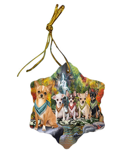 Scenic Waterfall Chihuahuas Dog Star Porcelain Ornament SPOR51845