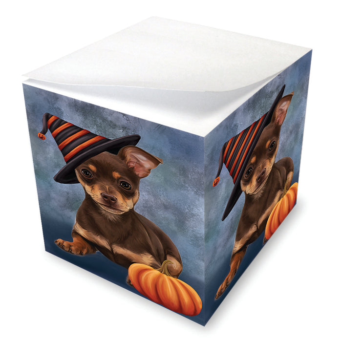 Happy Halloween Chihuahua Dog Wearing Witch Hat with Pumpkin Note Cube NOC56528
